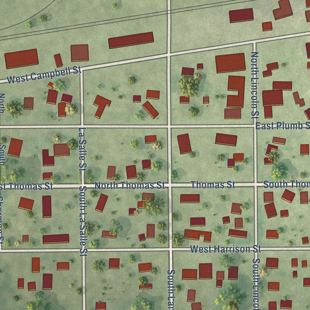 Second close-up of the map of Ransom, Illinois print showing more streets and buildings