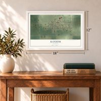 Ransom, Illinois map, 12 x 18 inch print in a white frame in an entryway