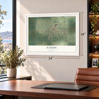 Ransom, Illinois map, 18 x 24 inch print in a white frame in a home office