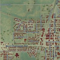 Second close-up of the map of Rantoul, Illinois print showing more streets and buildings