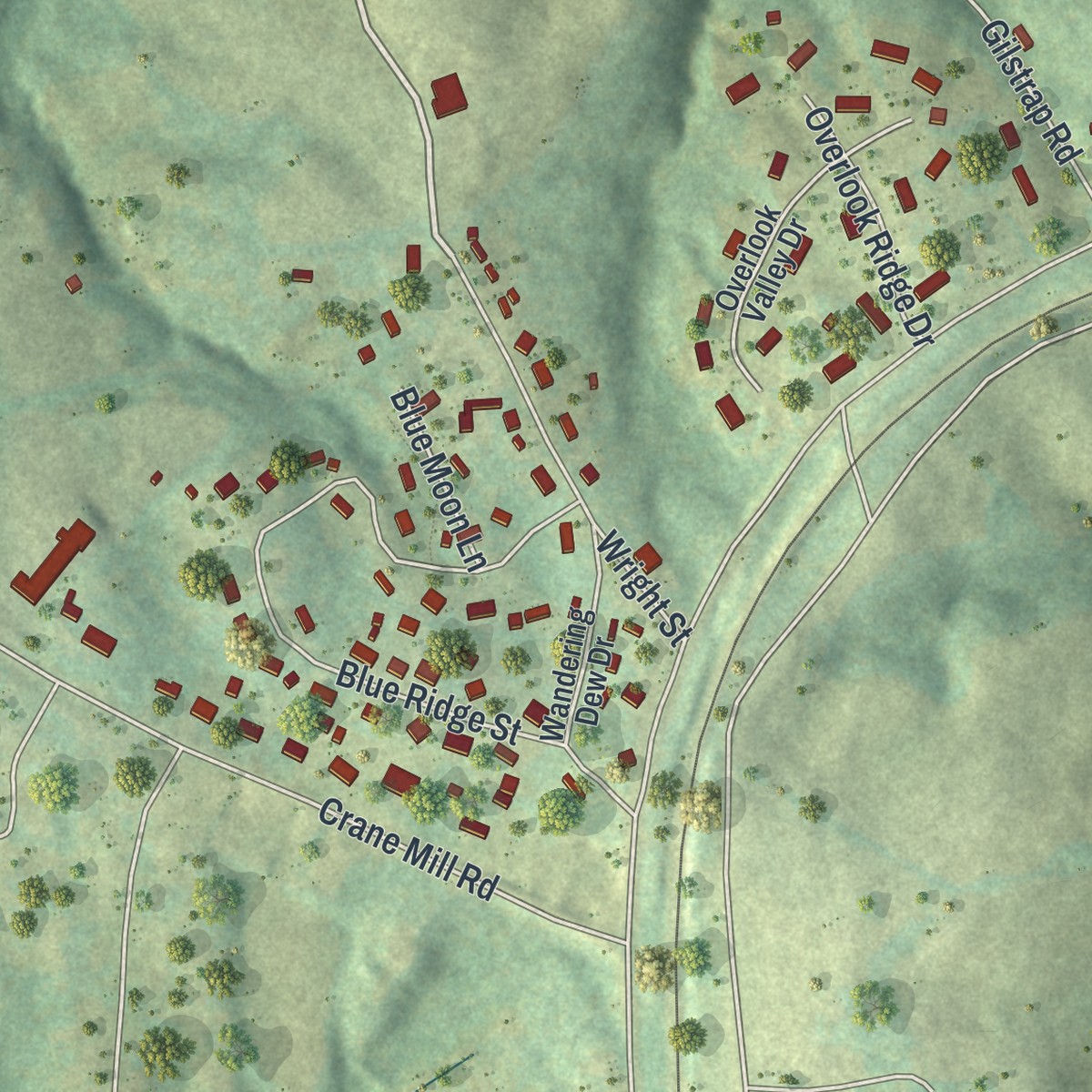Second close-up of the map of Raoul, Georgia print showing more streets and buildings