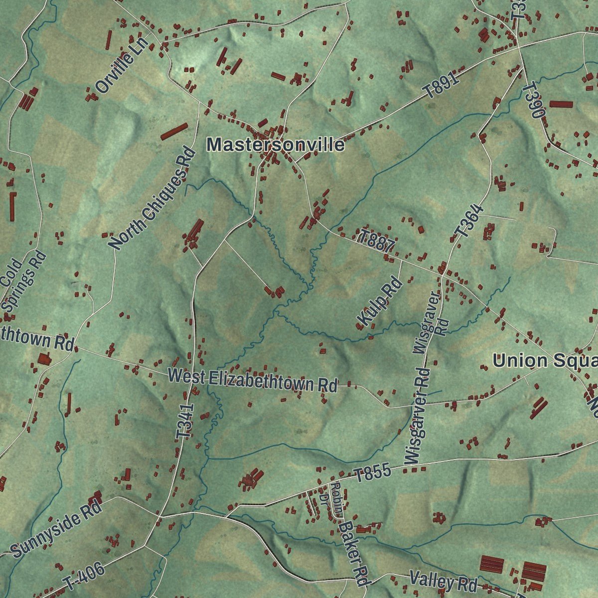 Second close-up of the map of Rapho, Pennsylvania print showing more streets and buildings