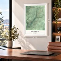 Rapid River, Michigan map, 18 x 24 inch print in a white frame in a home office