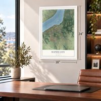 Rapids City, Illinois map, 18 x 24 inch print in a white frame in a home office