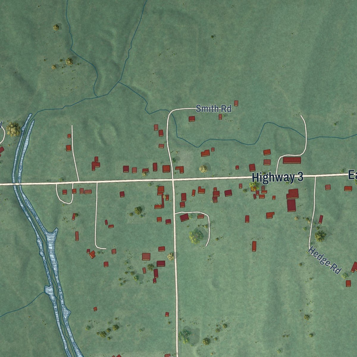 Second close-up of the map of Rattan, Oklahoma print showing more streets and buildings