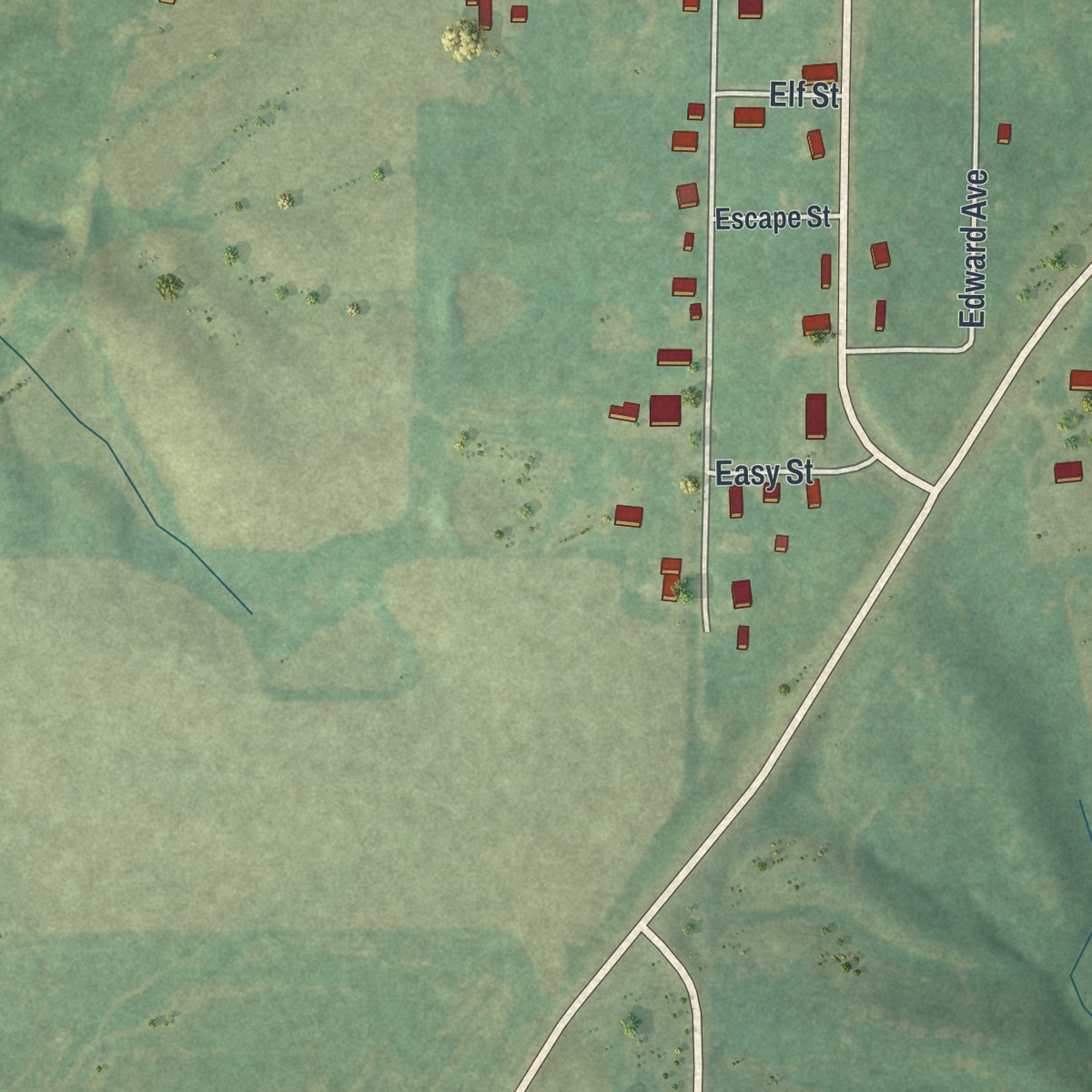 Second close-up of the map of Ravanna, Missouri print showing more streets and buildings
