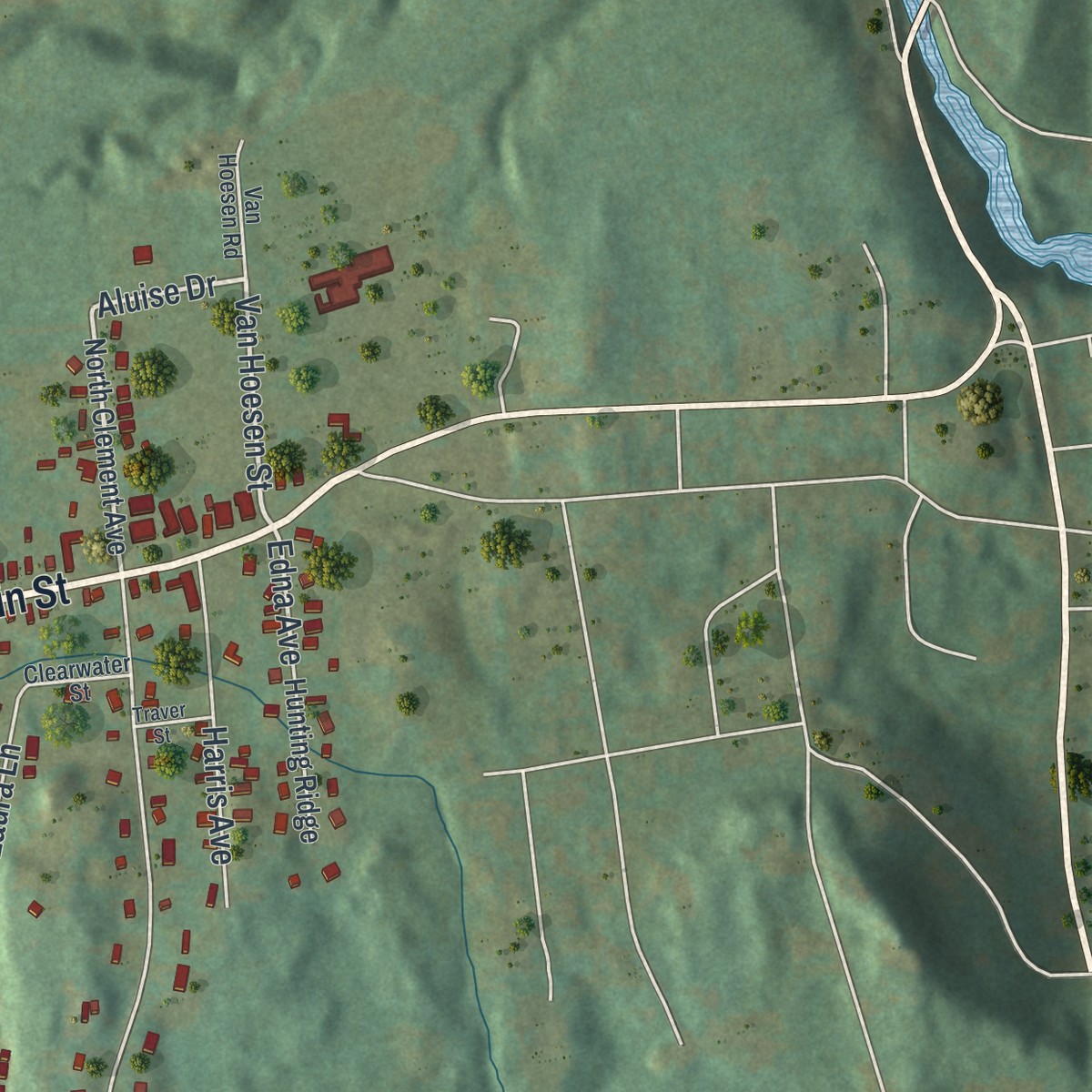 Second close-up of the map of Ravena, New York print showing more streets and buildings