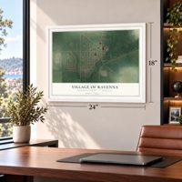 Ravenna, Michigan map, 18 x 24 inch print in a white frame in a home office