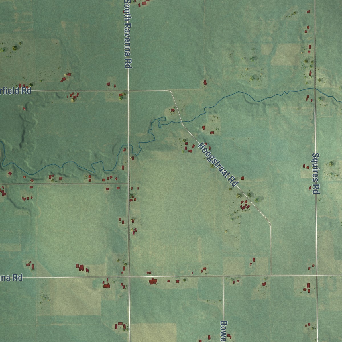 Second close-up of the map of Ravenna, Muskegon County, Michigan print showing more streets and buildings