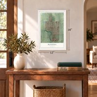 Ravenna, Washington map, 12 x 18 inch print in a white frame in an entryway