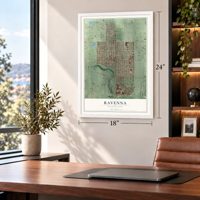 Ravenna, Washington map, 18 x 24 inch print in a white frame in a home office