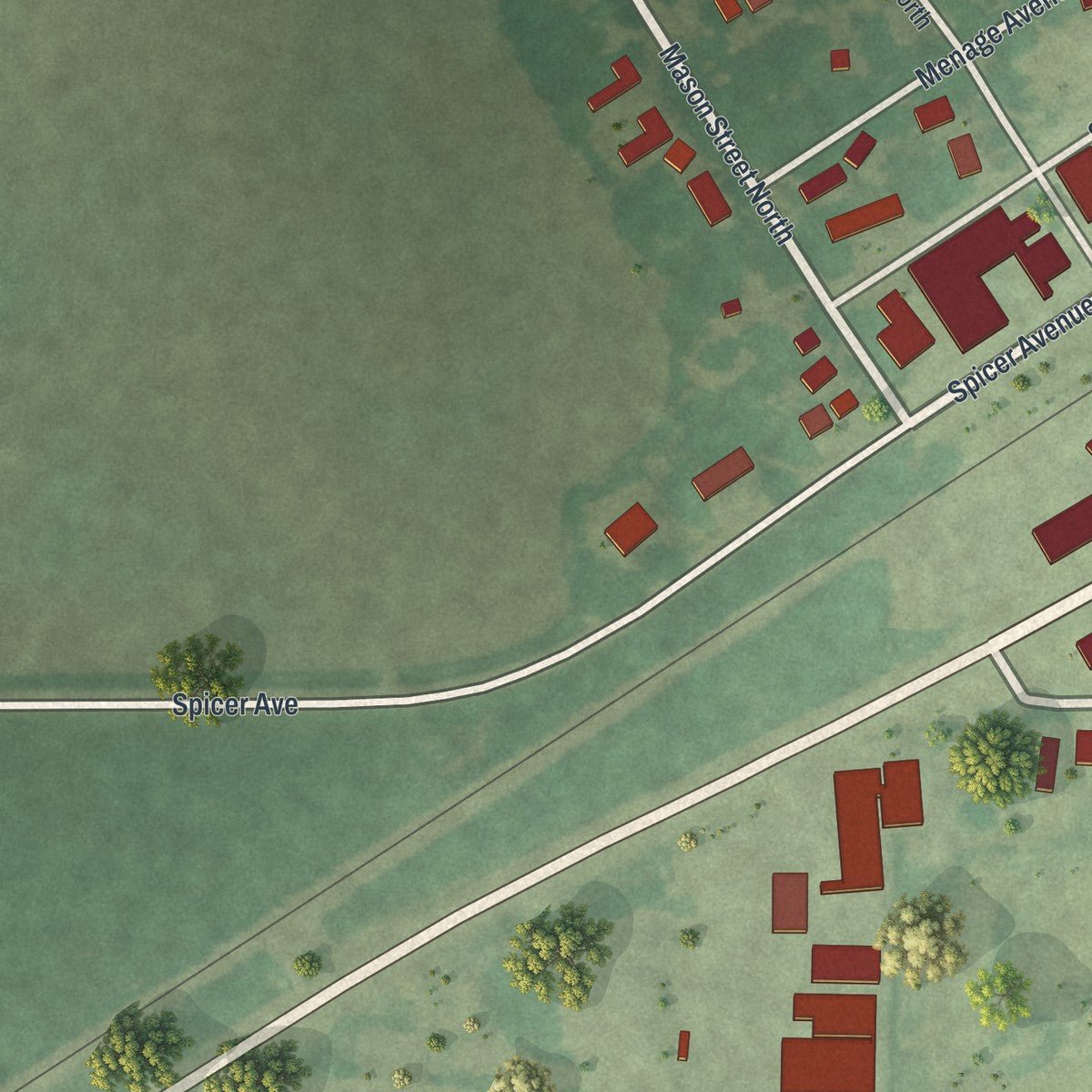 Second close-up of the map of Raymond, Minnesota print showing more streets and buildings