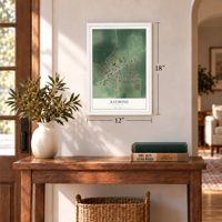 Raymond, Minnesota map, 12 x 18 inch print in a white frame in an entryway