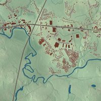 Close-up of the map of Raynham, Massachusetts print showing terrain and local geography