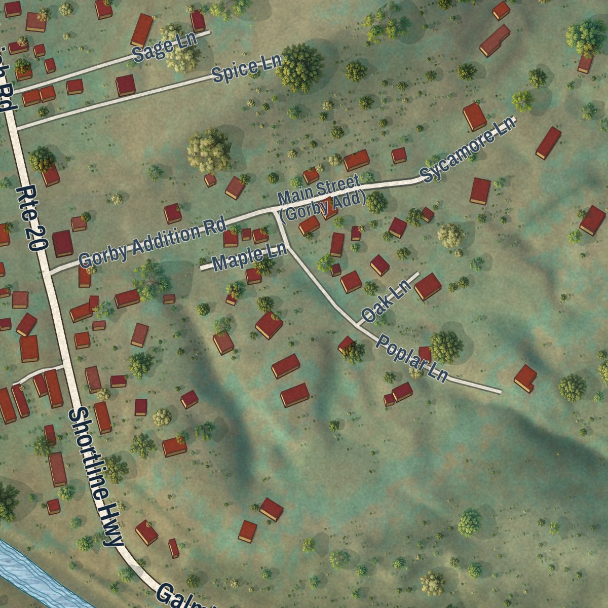 Second close-up of the map of Reader, West Virginia print showing more streets and buildings