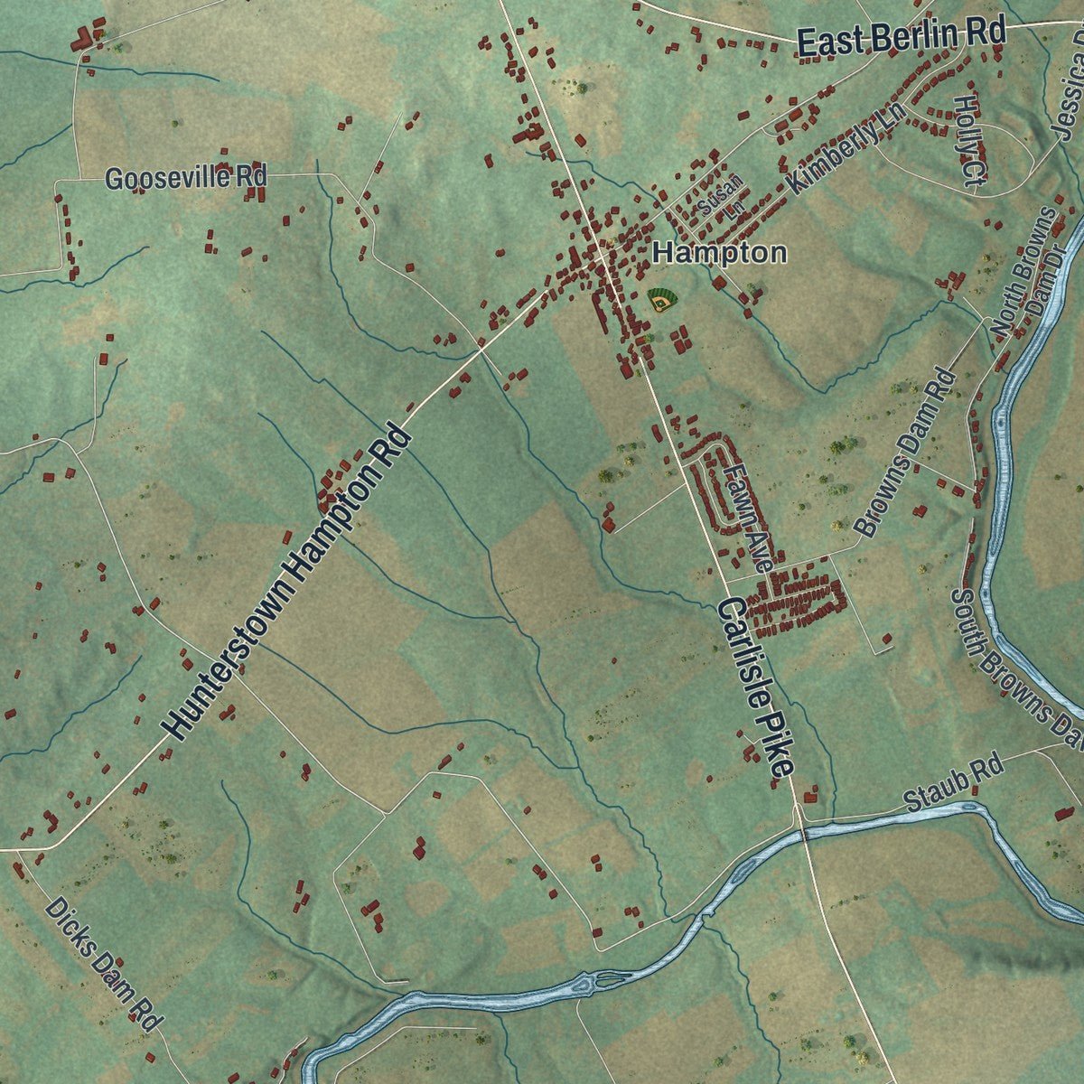 Second close-up of the map of Reading, Adams County, Pennsylvania print showing more streets and buildings