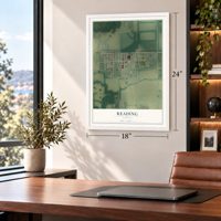 Reading, Kansas map, 18 x 24 inch print in a white frame in a home office