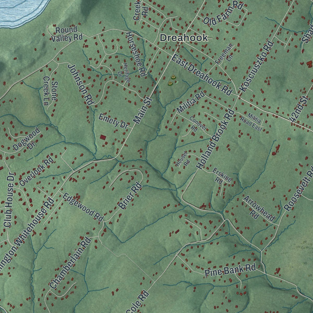 Second close-up of the map of Readington, New Jersey print showing more streets and buildings