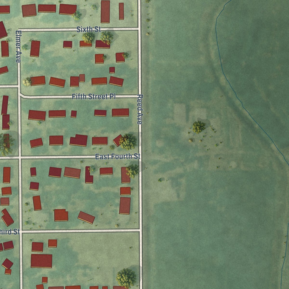 Second close-up of the map of Readlyn, Iowa print showing more streets and buildings