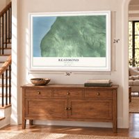 Readmond, Michigan map, 24 x 36 inch print in a white frame above a dresser by a staircase