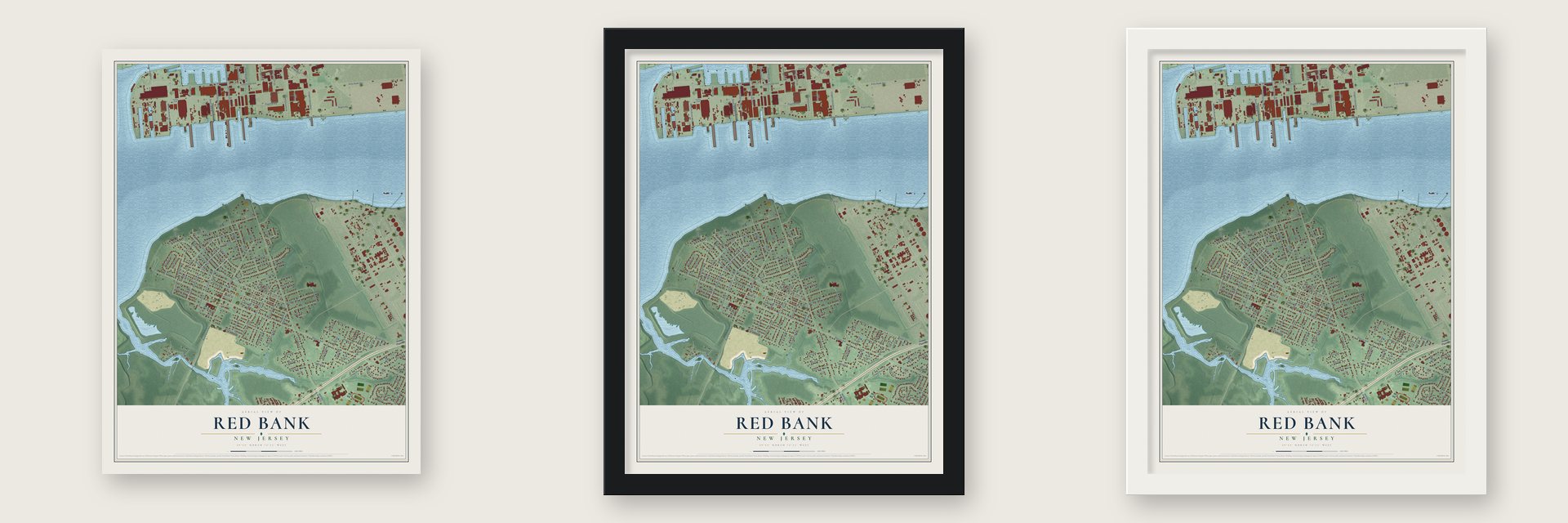 Red Bank, Gloucester County, New Jersey map unframed, in a black wood frame and in a white wood frame