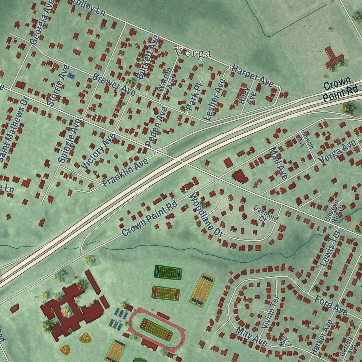 Second close-up of the map of Red Bank, Gloucester County, New Jersey print showing more streets and buildings