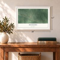 Red Banks, Mississippi map, 12 x 18 inch print in a white frame in an entryway