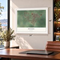 Red Bud, Illinois map, 18 x 24 inch print in a white frame in a home office