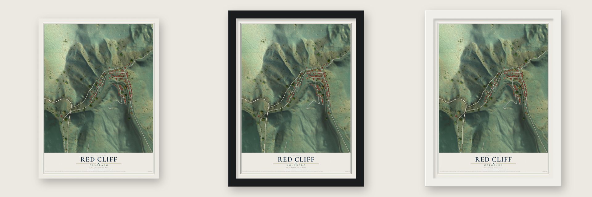 Red Cliff, Colorado map unframed, in a black wood frame and in a white wood frame