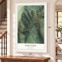 Red Cliff, Colorado map, 24 x 36 inch print in a white frame by a staircase