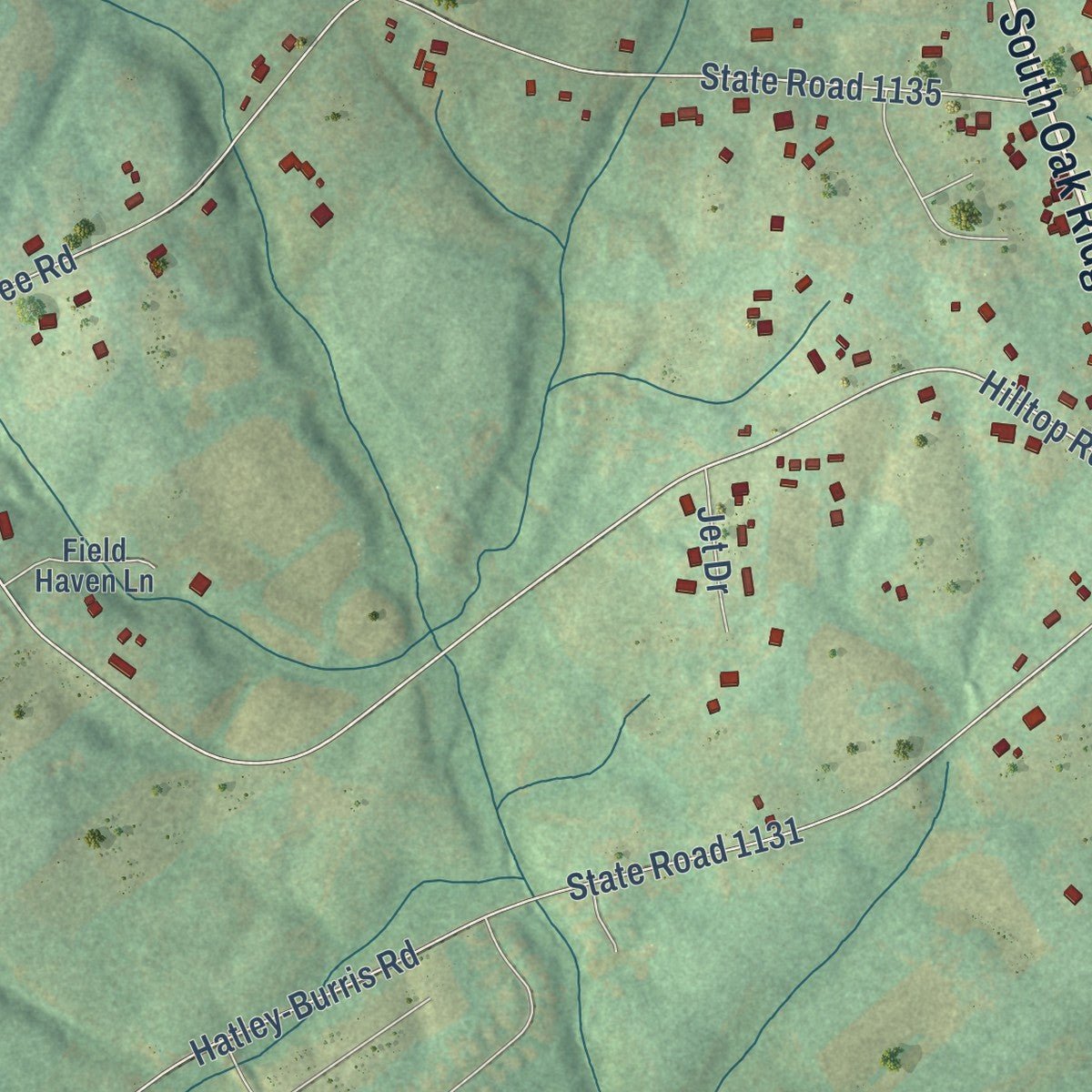 Second close-up of the map of Red Cross, North Carolina print showing more streets and buildings