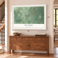 Red Cross, North Carolina map, 24 x 36 inch print in a white frame above a dresser by a staircase