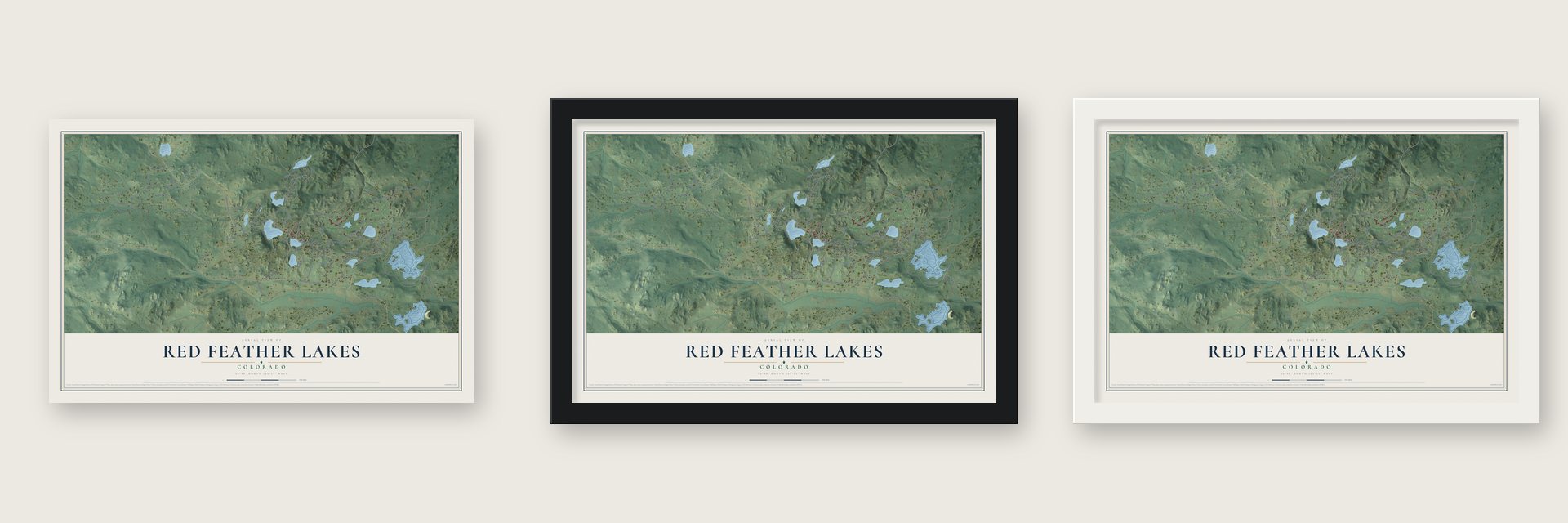 Red Feather Lakes, Colorado map unframed, in a black wood frame and in a white wood frame