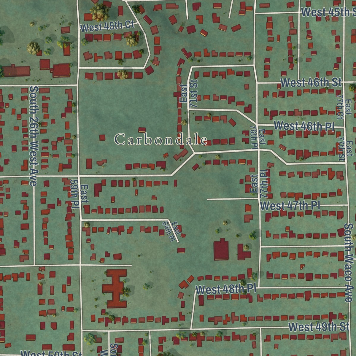 Second close-up of the map of Red Fork, Oklahoma print showing more streets and buildings