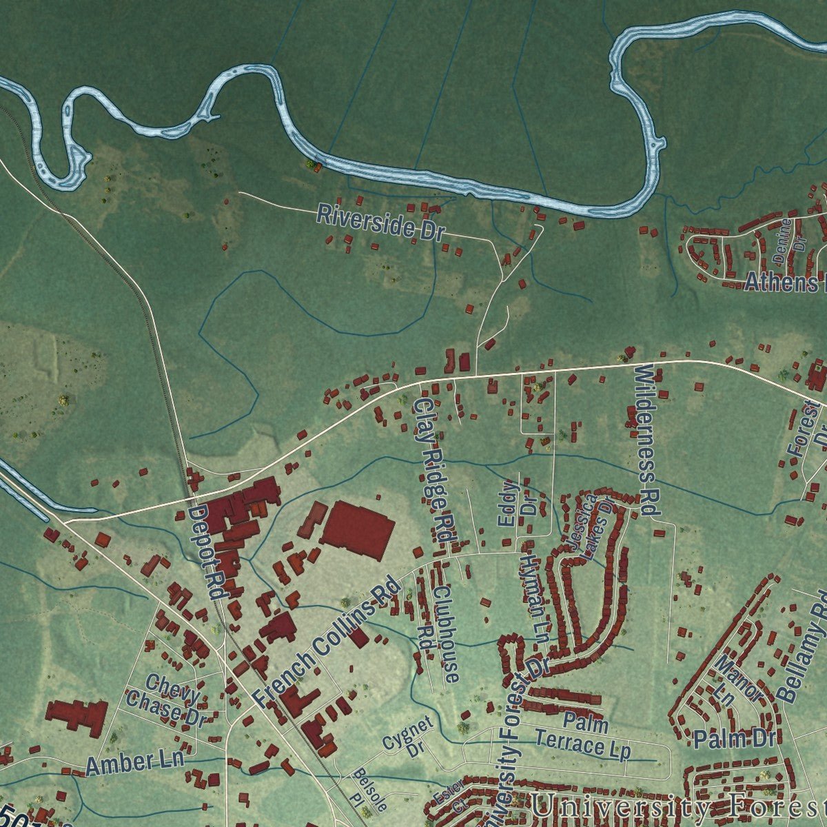 Second close-up of the map of Red Hill, South Carolina print showing more streets and buildings