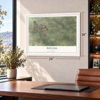 Red Oak, Texas map, 18 x 24 inch print in a white frame in a home office