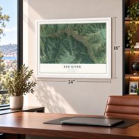Red River, New Mexico map, 18 x 24 inch print in a white frame in a home office