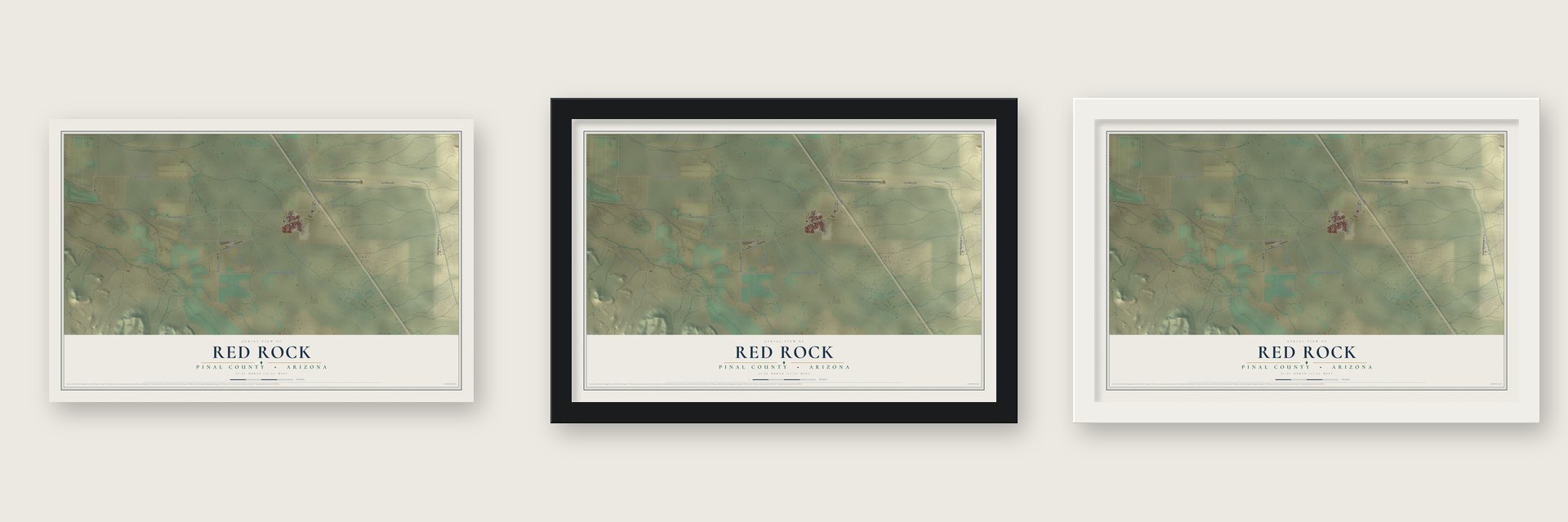 Red Rock, Pinal County, Arizona map unframed, in a black wood frame and in a white wood frame