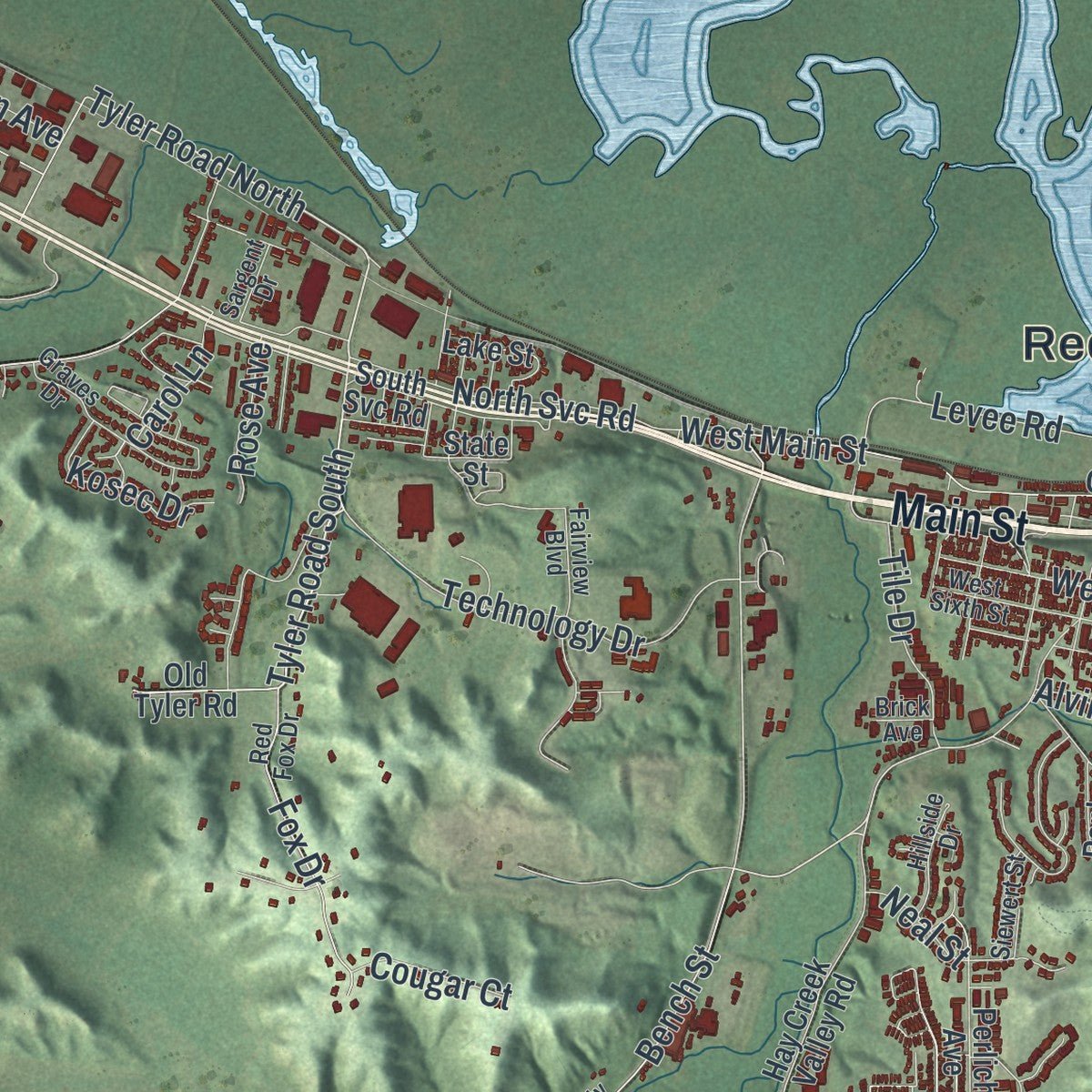 Second close-up of the map of Red Wing, Minnesota print showing more streets and buildings