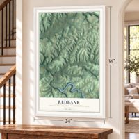 Redbank, Armstrong County, Pennsylvania map, 24 x 36 inch print in a white frame by a staircase