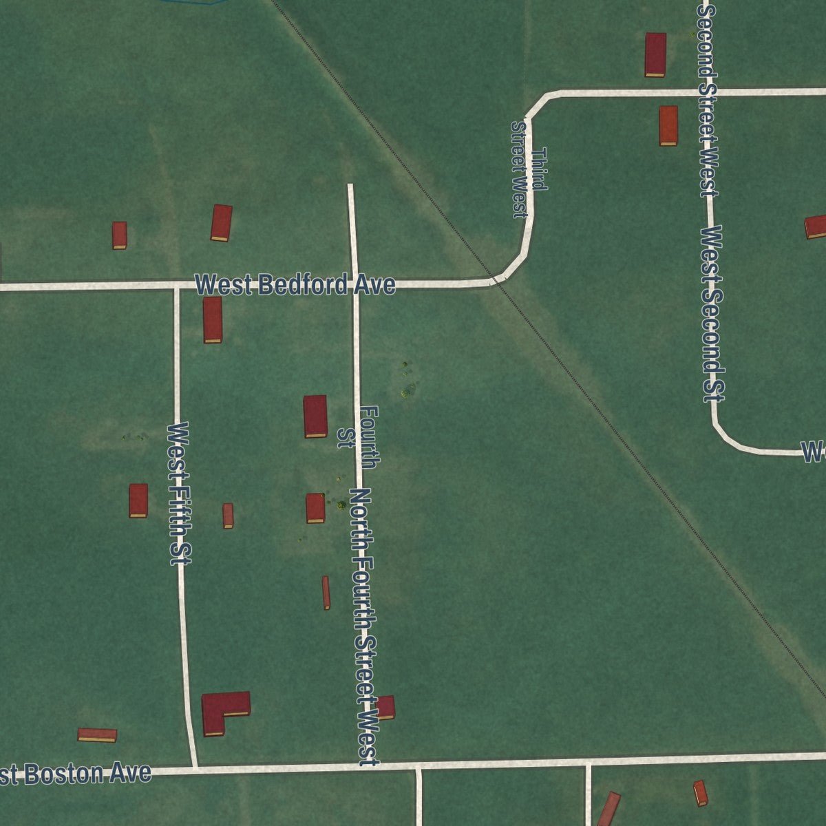 Second close-up of the map of Redbird, Oklahoma print showing more streets and buildings