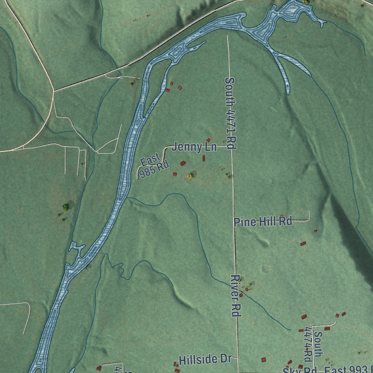 Second close-up of the map of Redbird Smith, Oklahoma print showing more streets and buildings