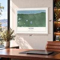 Redby, Minnesota map, 18 x 24 inch print in a white frame in a home office