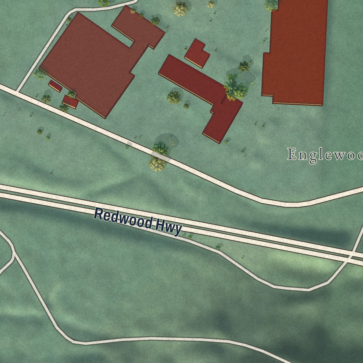 Second close-up of the map of Redcrest, California print showing more streets and buildings