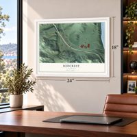 Redcrest, California map, 18 x 24 inch print in a white frame in a home office