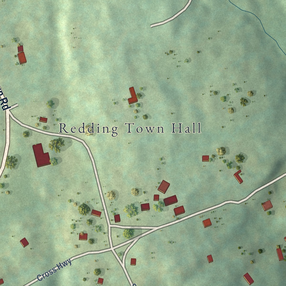 Second close-up of the map of Redding Center, Connecticut print showing more streets and buildings