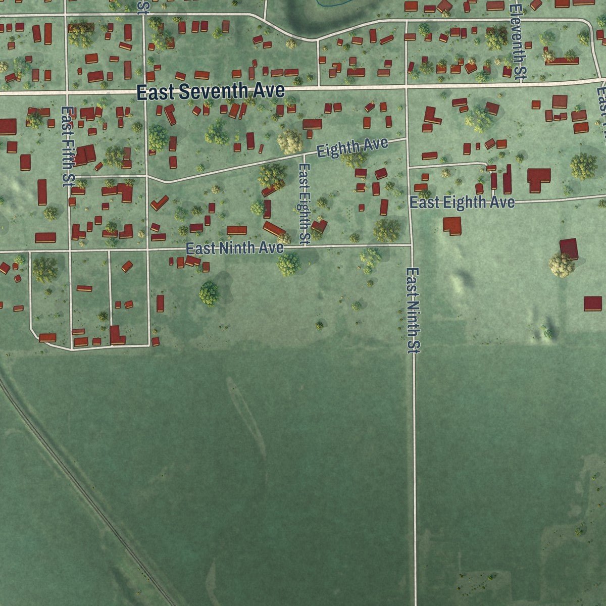 Second close-up of the map of Redfield, South Dakota print showing more streets and buildings