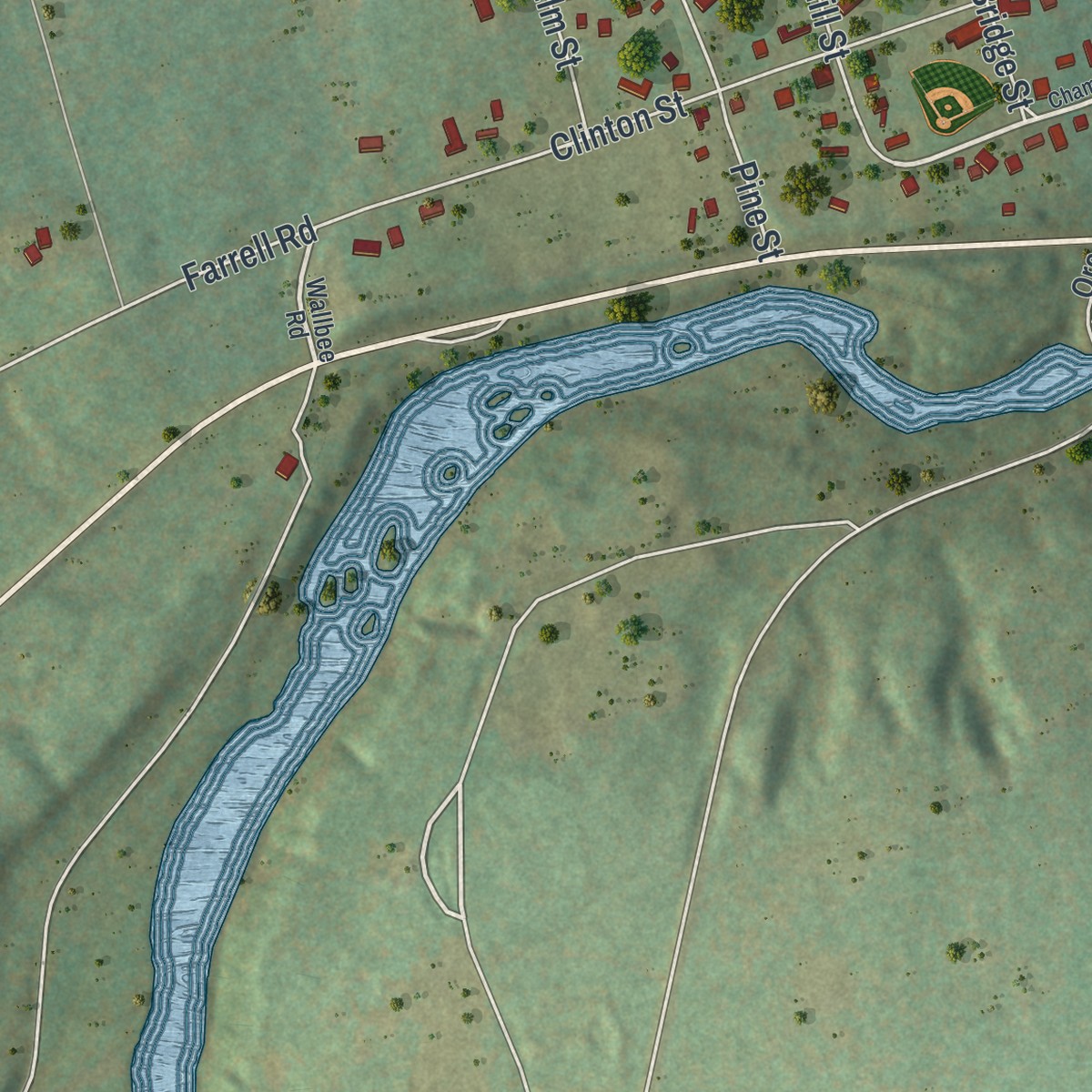 Second close-up of the map of Redford, New York print showing more streets and buildings