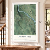 Redings Mill, Missouri map, 24 x 36 inch print in a white frame by a staircase