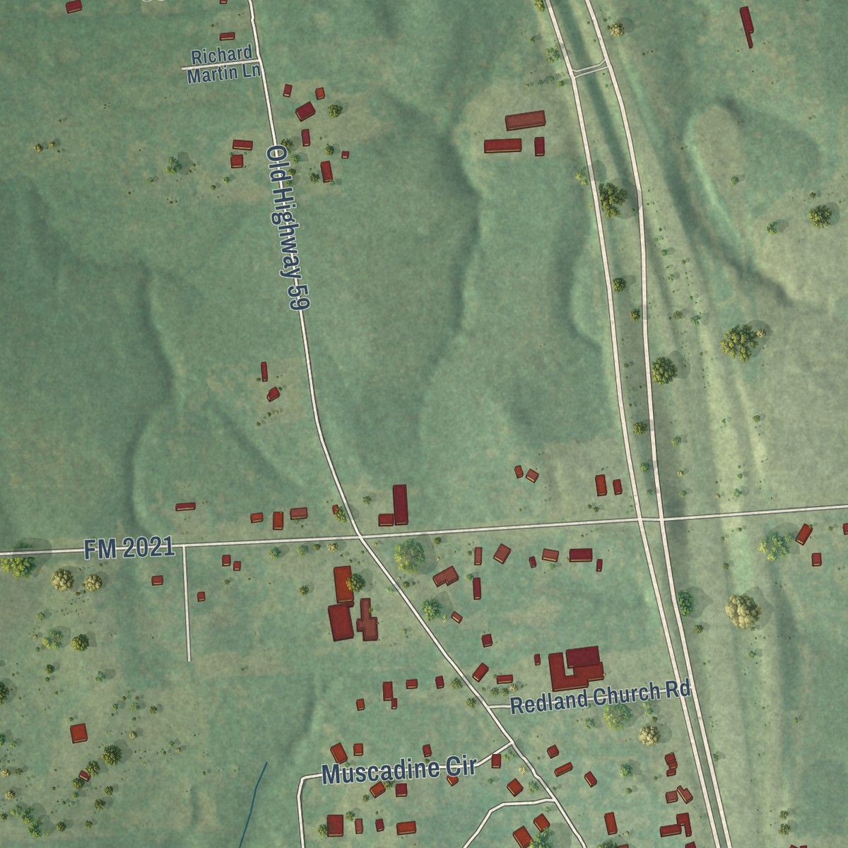 Second close-up of the map of Redland, Texas print showing more streets and buildings